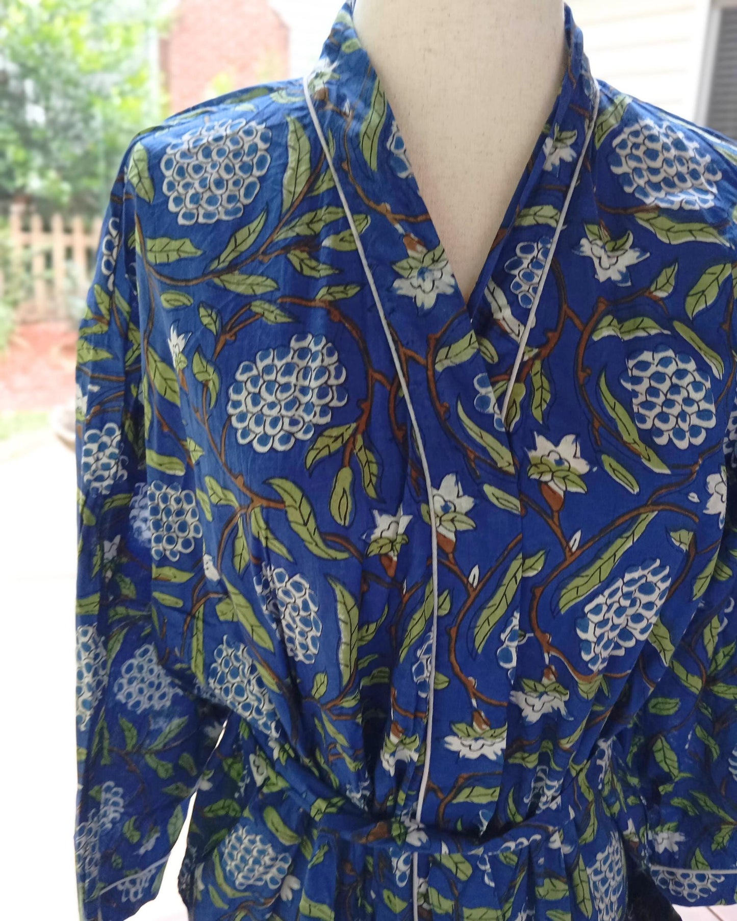 Block Print Cotton Kimono Robe, Women's Loungewear