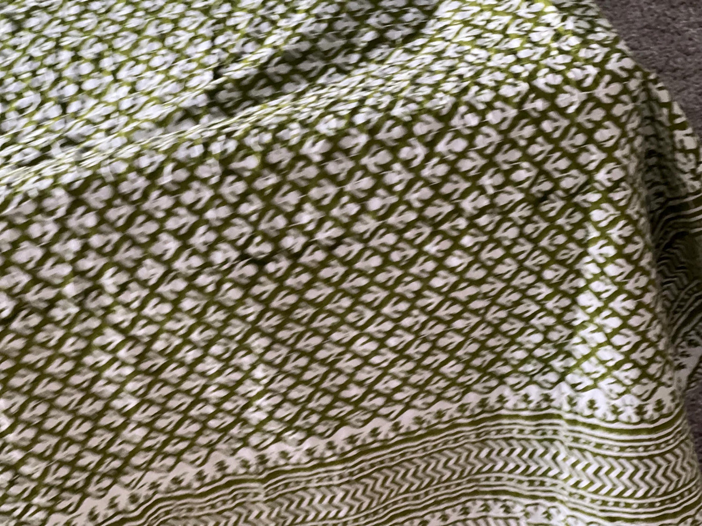 King Size Cotton Kantha Quilt: Floral Block Print Boho Throw