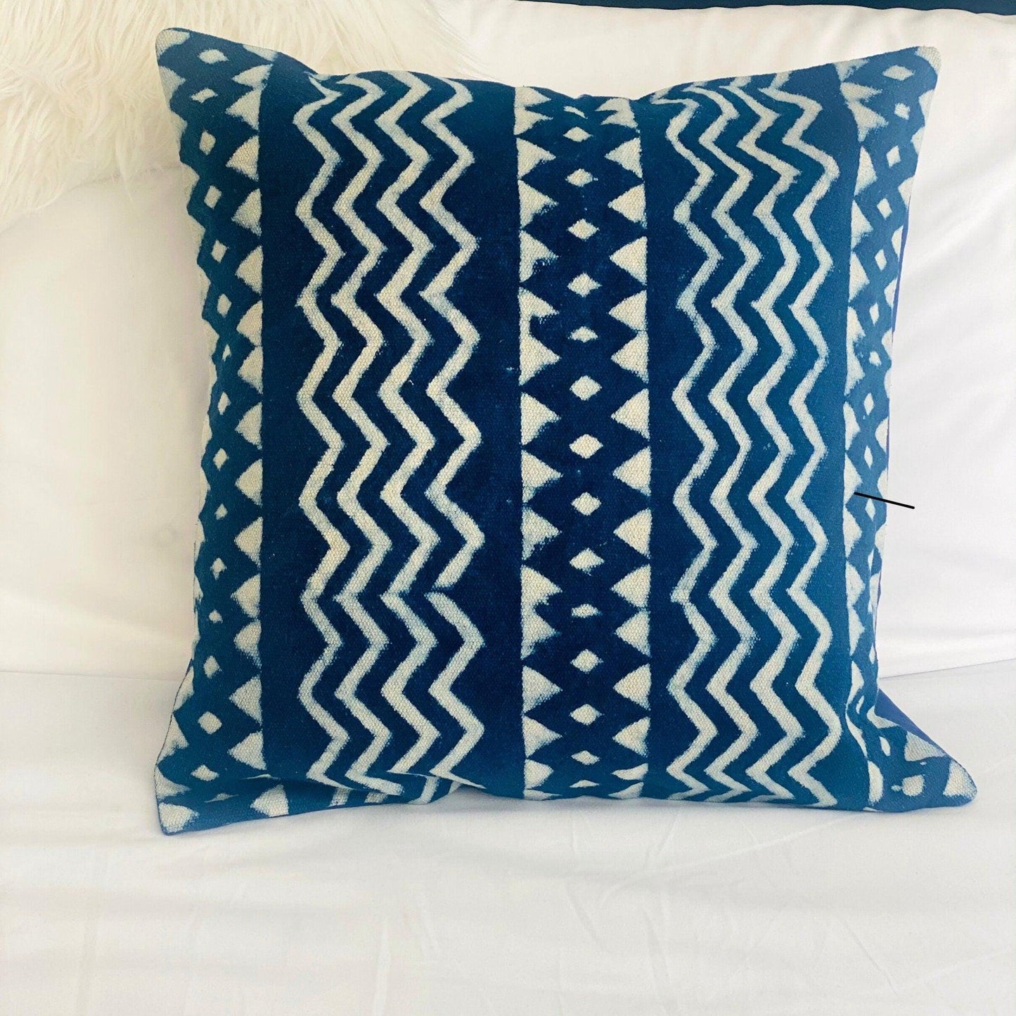 Blue Indigo Mud Cloth Pillow Cover: Boho Home Decor (18x18)
