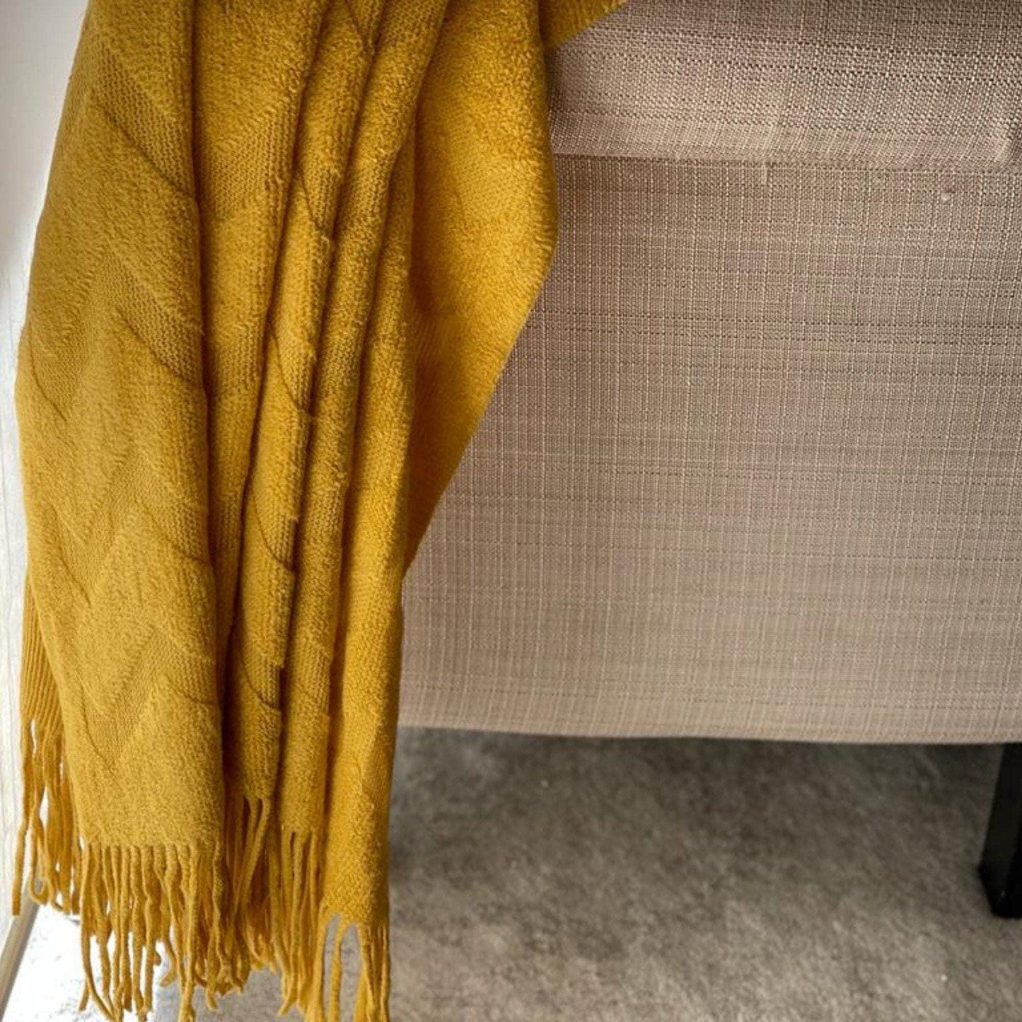 Boho Mustard Yellow Throw Blanket: Chevron Sofa Accent, Birthday Gift