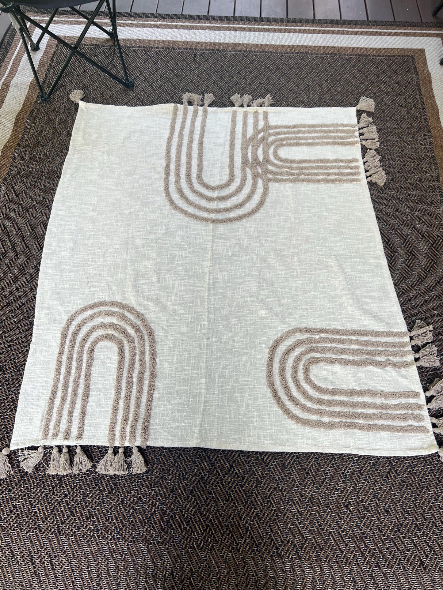 Boho Mud Cloth Throw Blanket: Brown Tufted Cotton Throw