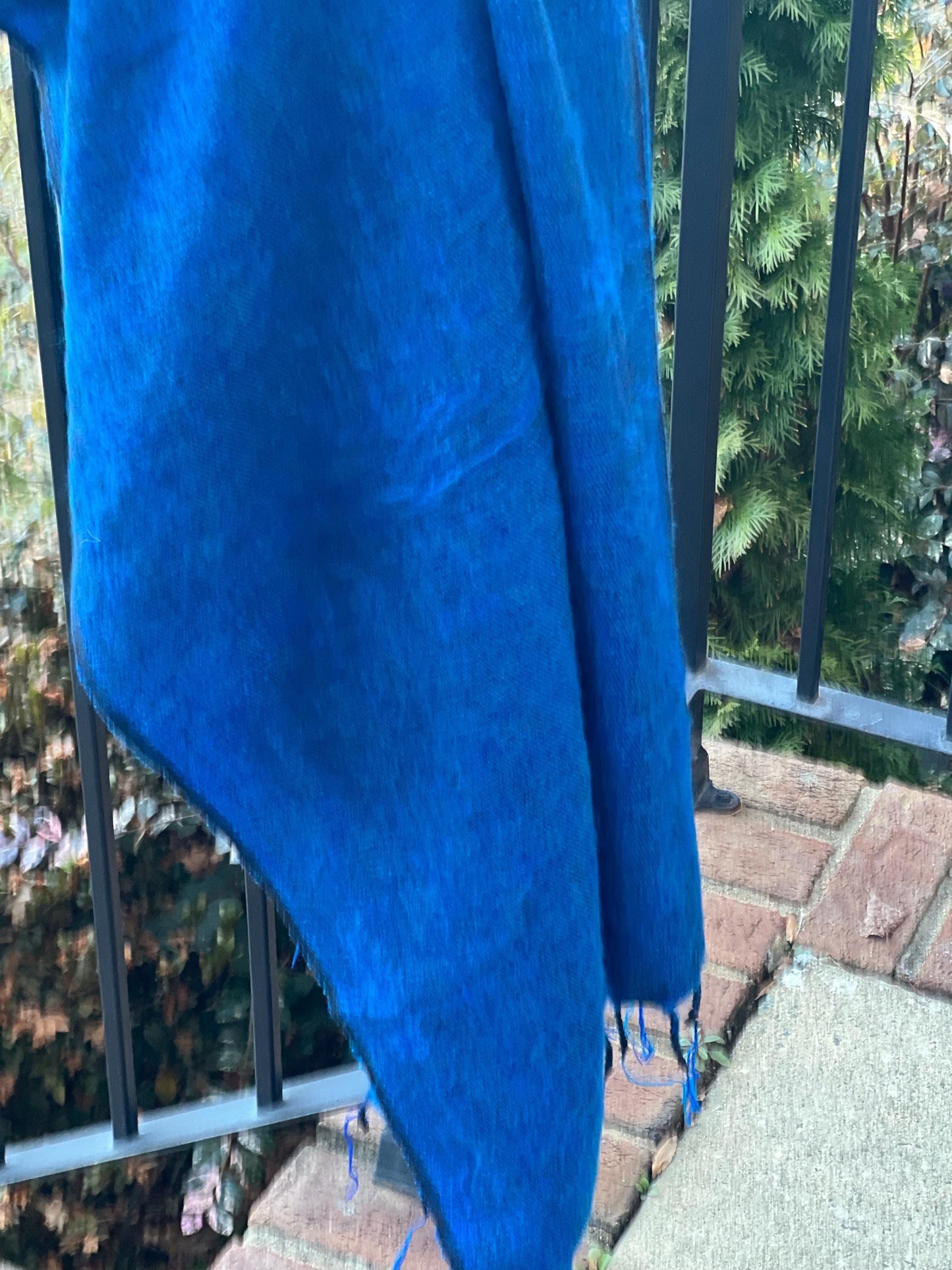 Blue Yak Wool Scarf: Handmade Nepal Shawl, Meditation Blanket