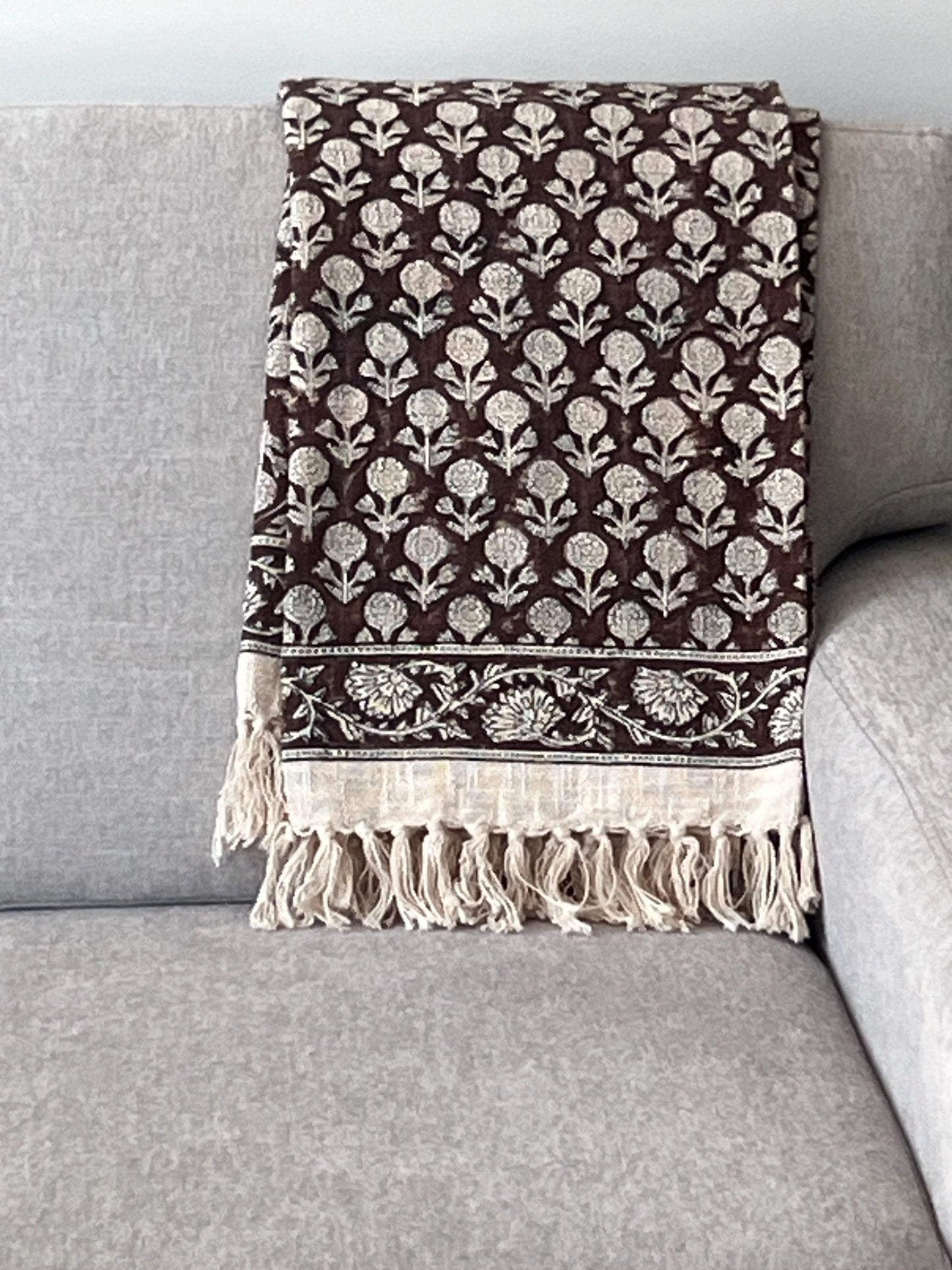 Hand Block Print Cotton Throw Blanket: Boho Home Decor