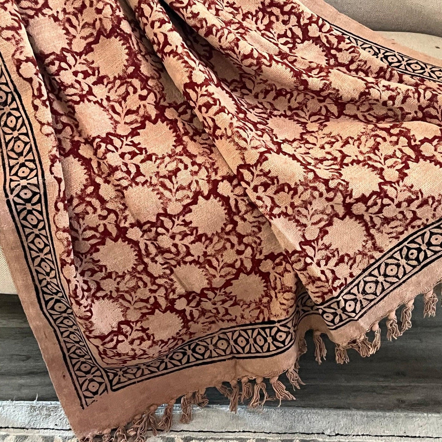 Woven Mud Cloth Throw Blanket, Red Brown Boho Decor (50x60)