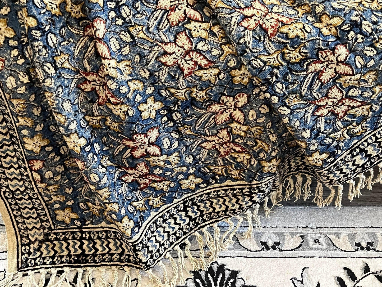 Handmade Moss Green Floral Throw Blanket, Boho Farmhouse Decor