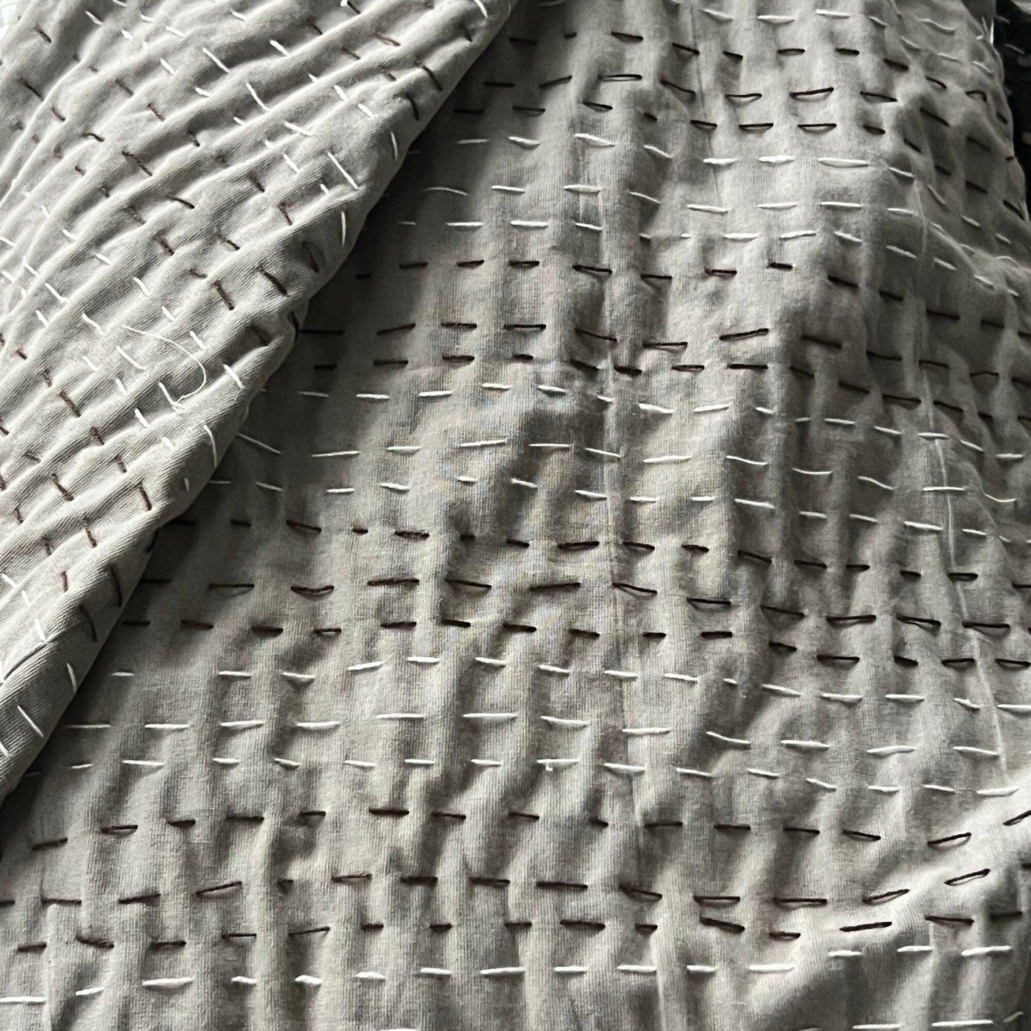 Brown Kantha Quilt, Handmade Block Print Cotton Bedspread