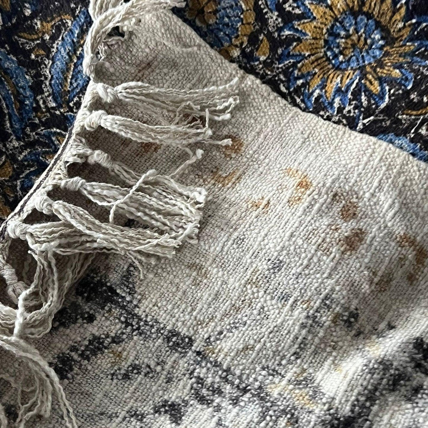 Floral Cotton Throw Blanket: Handmade Block Print, Boho Decor (72" x 52")