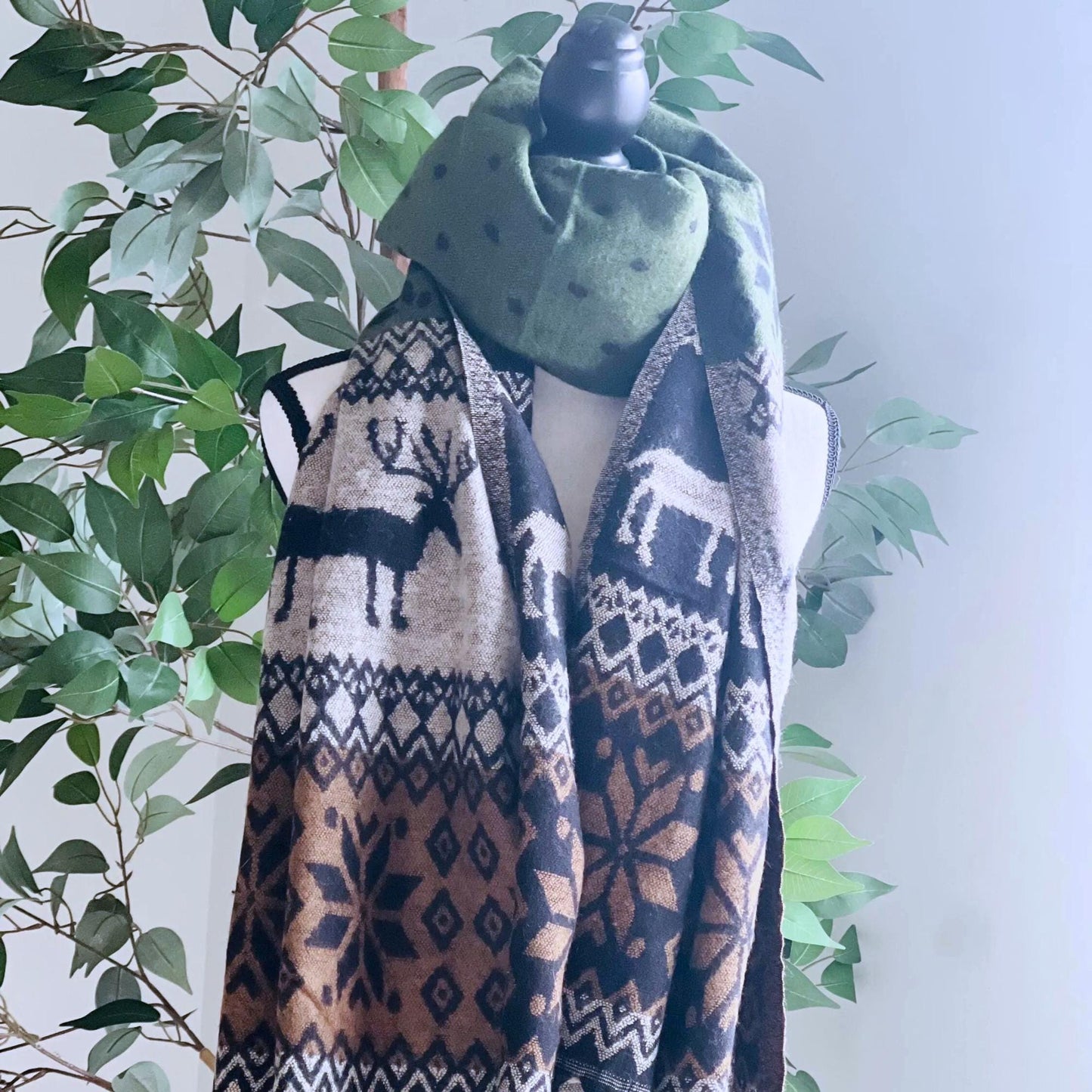 Handmade Yak Wool Christmas Scarf: Reindeer Shawl Wrap