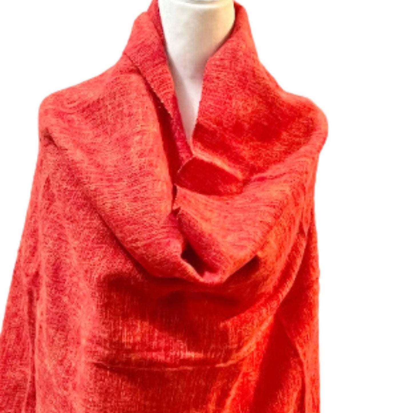 Red Orange Yak Wool Blanket Scarf, Handmade Himalayan Nepal Meditation Shawl