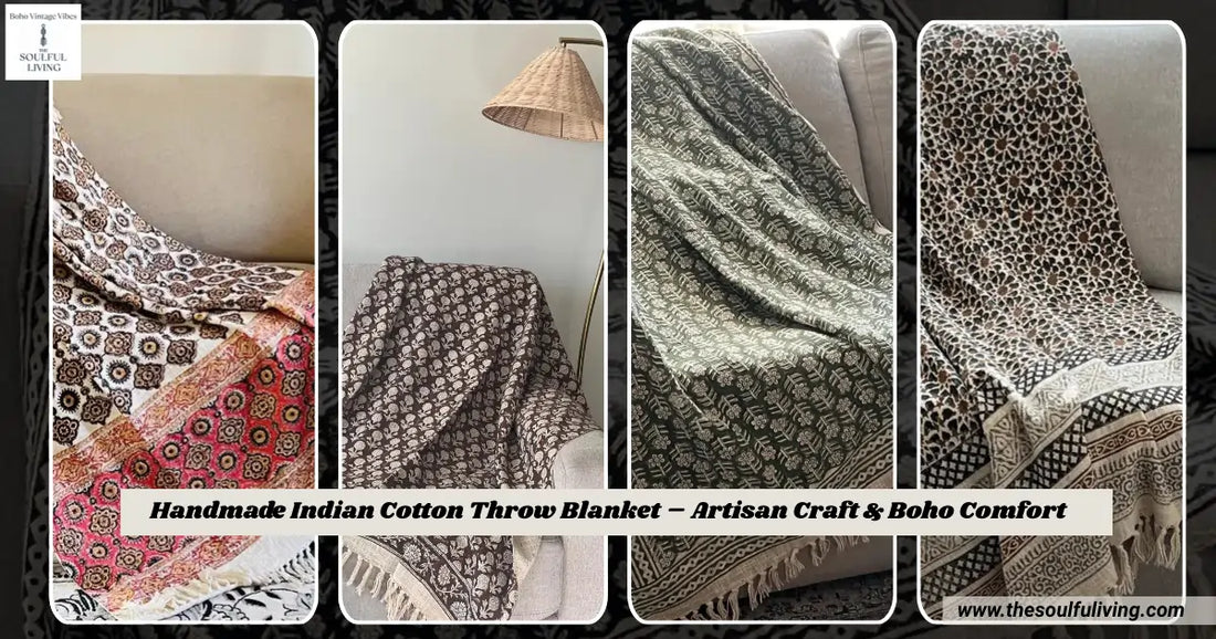 Handmade Indian Cotton Throw Blanket – Artisan Craft & Boho Comfort