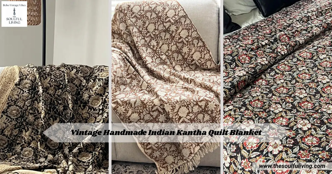 Vintage Handmade Indian Kantha Quilt Blanket