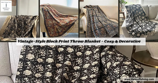 Vintage-Style Block Print Throw Blanket - Cozy & Decorative