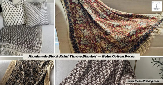 Handmade Block Print Throw Blanket — Boho Cotton Decor