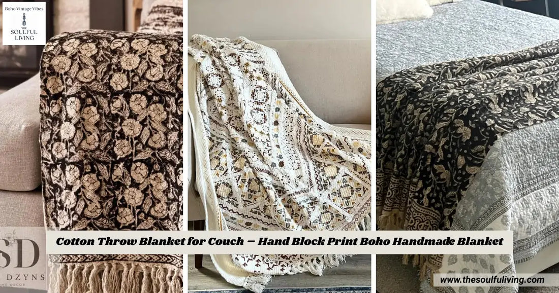 Cotton Throw Blanket for Couch – Hand Block Print Boho Handmade Blanket