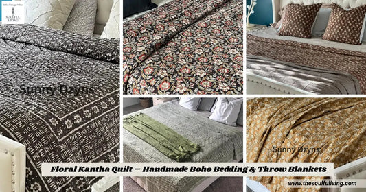 Floral Kantha Quilt – Handmade Boho Bedding & Throw Blankets