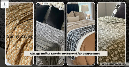 Vintage Indian Kantha Bedspread for Cozy Homes