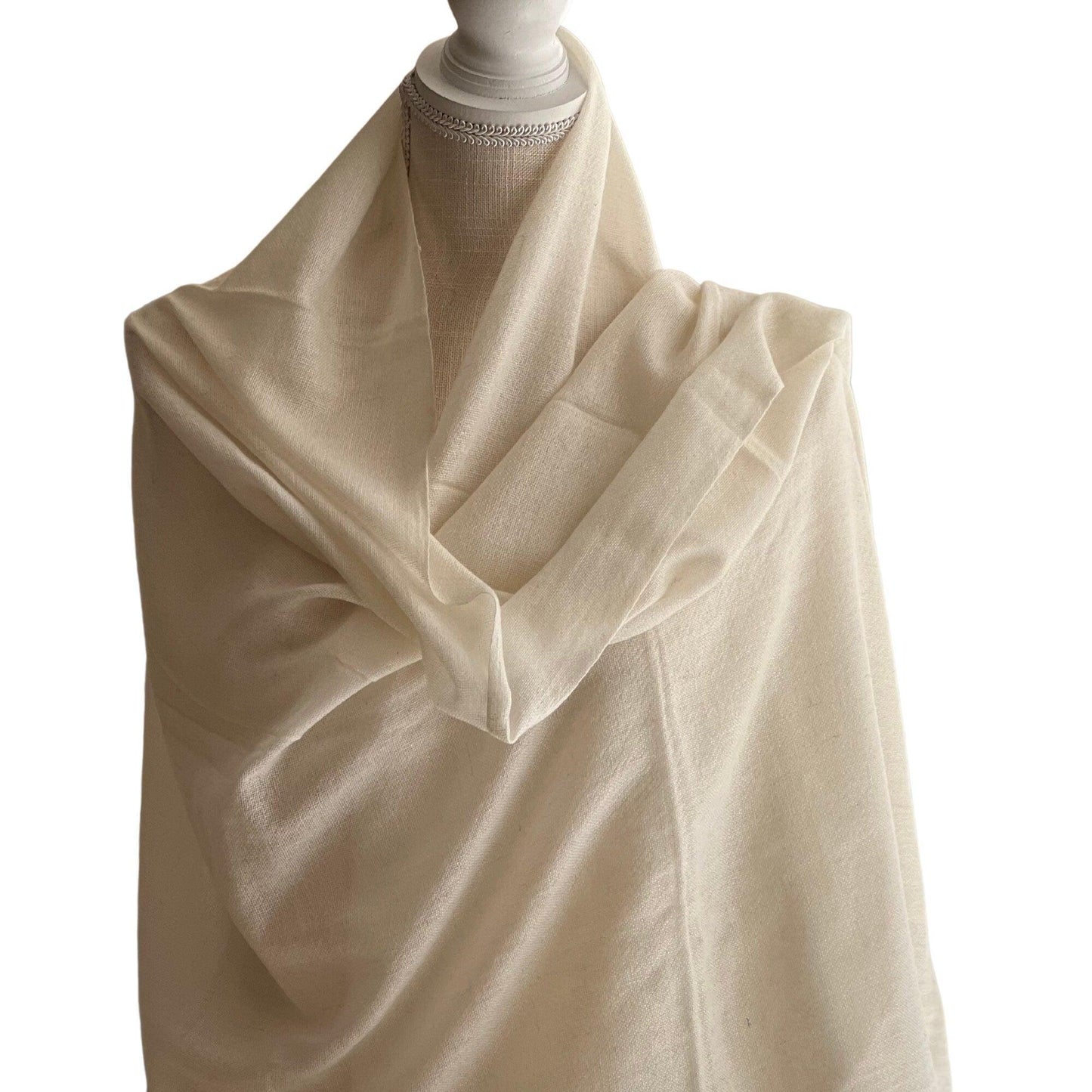 Handmade Himalayan Cashmere Scarf, Ivory Travel Wrap