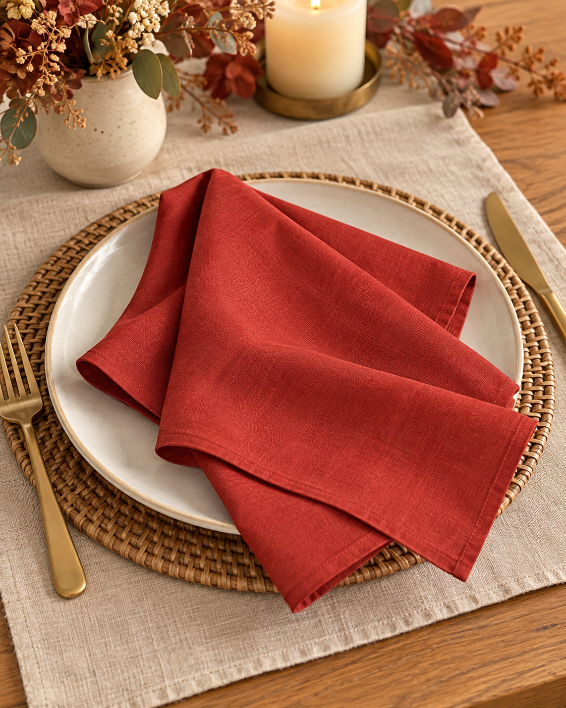 Rust Linen Napkins, 18x18 Inch Reusable Table Linen