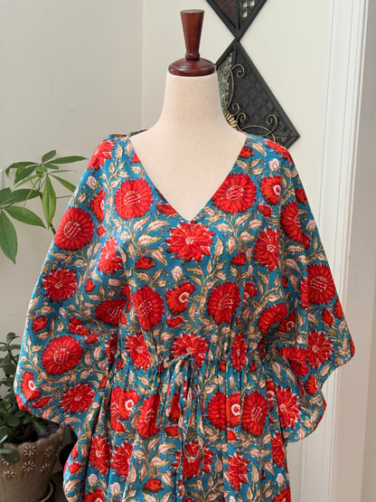 Cotton free flowing kaftan dress - Perfect as house dress, lounge wear, beachwear, muumuu, mumu