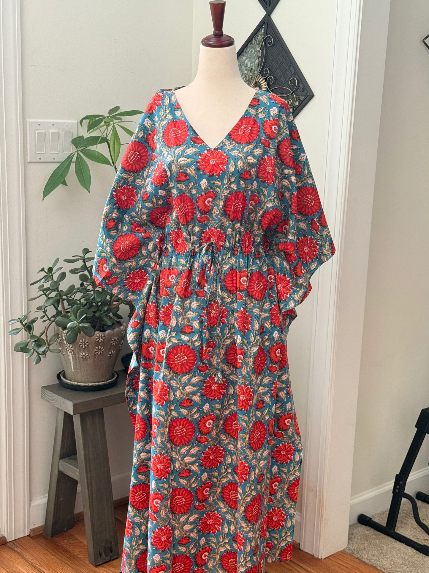 Cotton free flowing kaftan dress - Perfect as house dress, lounge wear, beachwear, muumuu, mumu