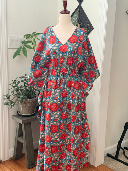 Cotton free flowing kaftan dress - Perfect as house dress, lounge wear, beachwear, muumuu, mumu
