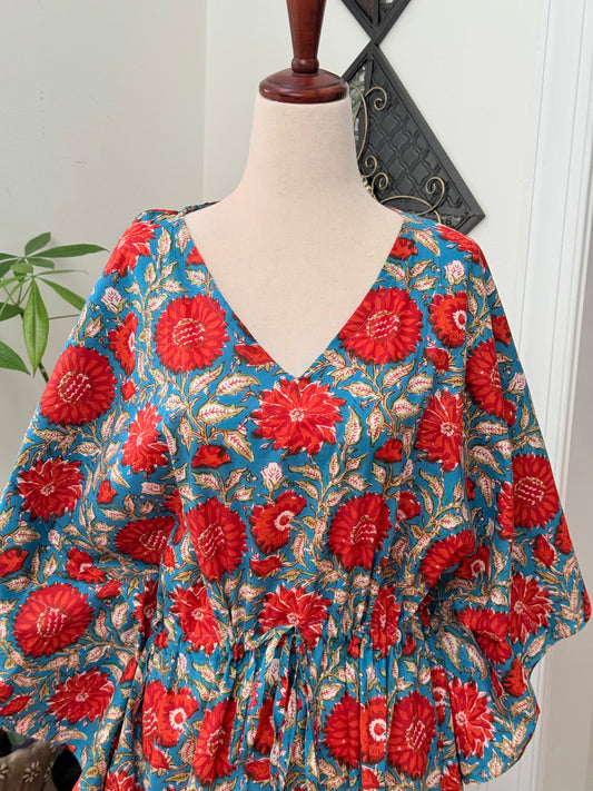 Cotton free flowing kaftan dress - Perfect as house dress, lounge wear, beachwear, muumuu, mumu