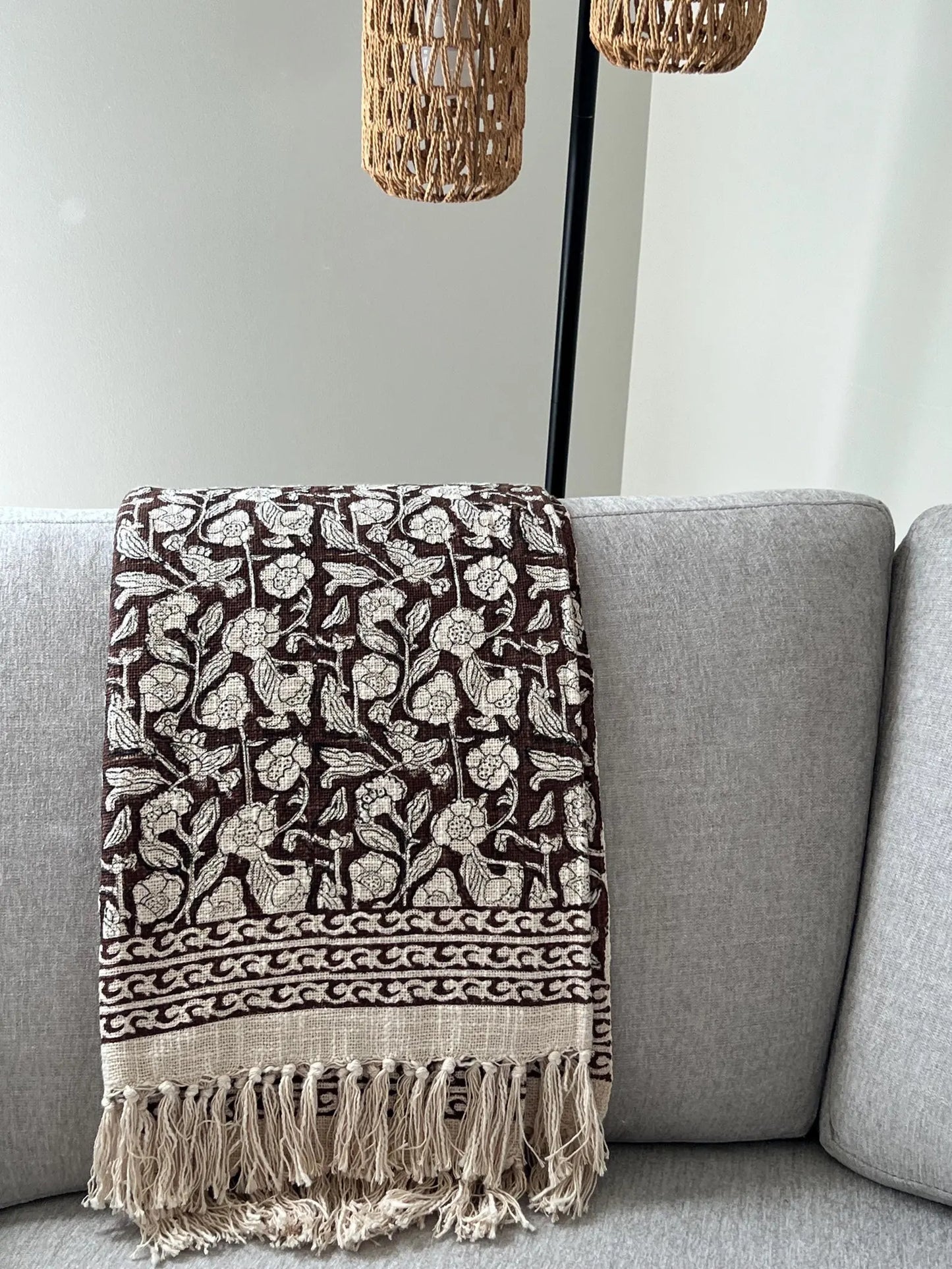Hand Block Print Cotton Throw Blanket: Boho Home Decor