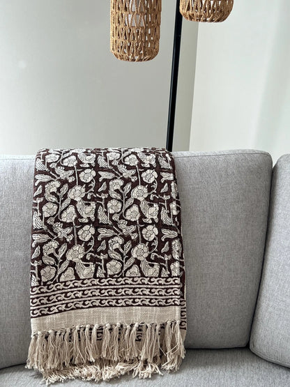 Hand Block Print Cotton Throw Blanket: Boho Home Decor