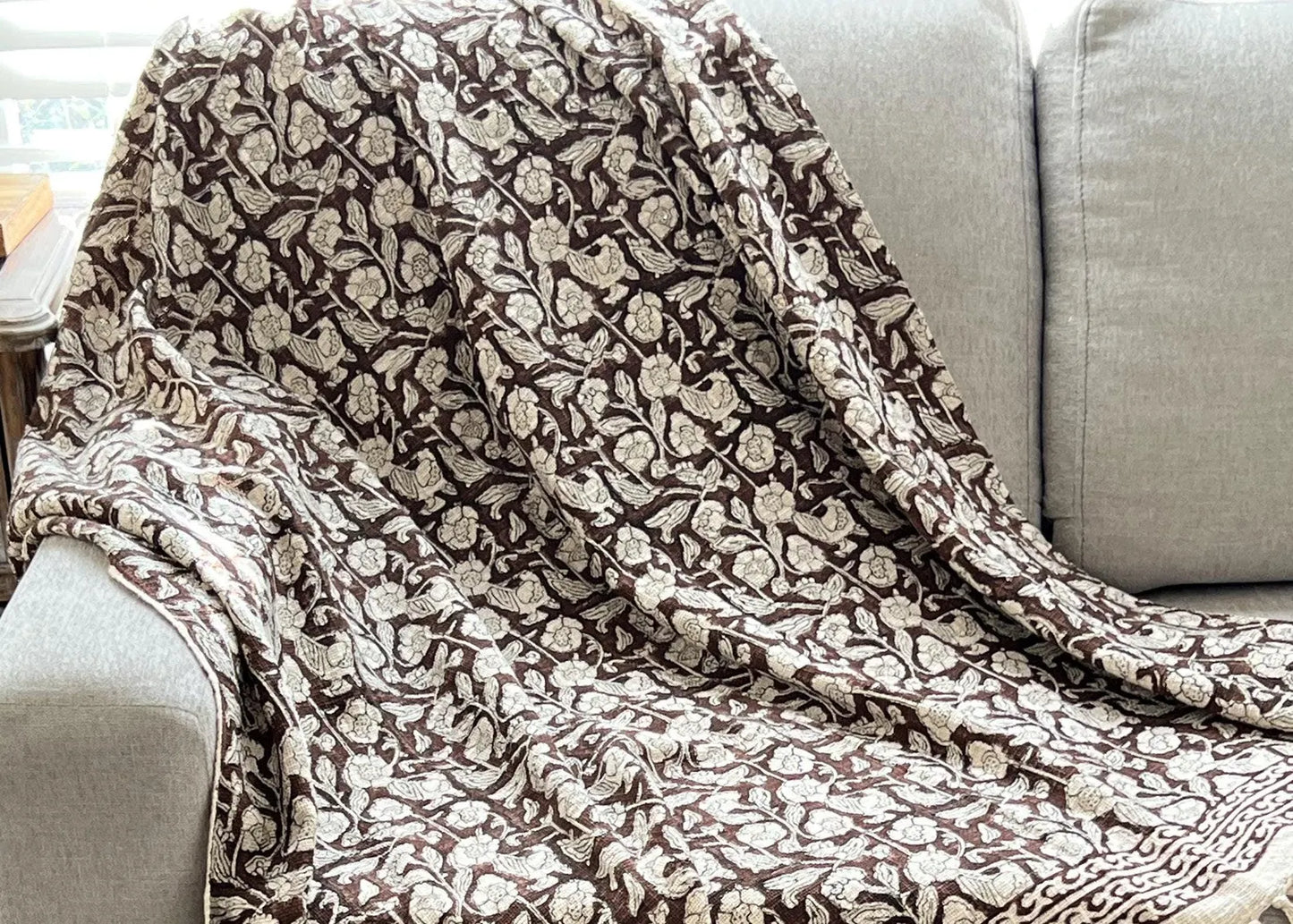 Hand Block Print Cotton Throw Blanket: Boho Home Decor