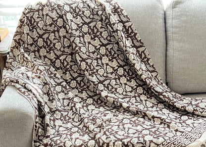 Hand Block Print Cotton Throw Blanket: Boho Home Decor
