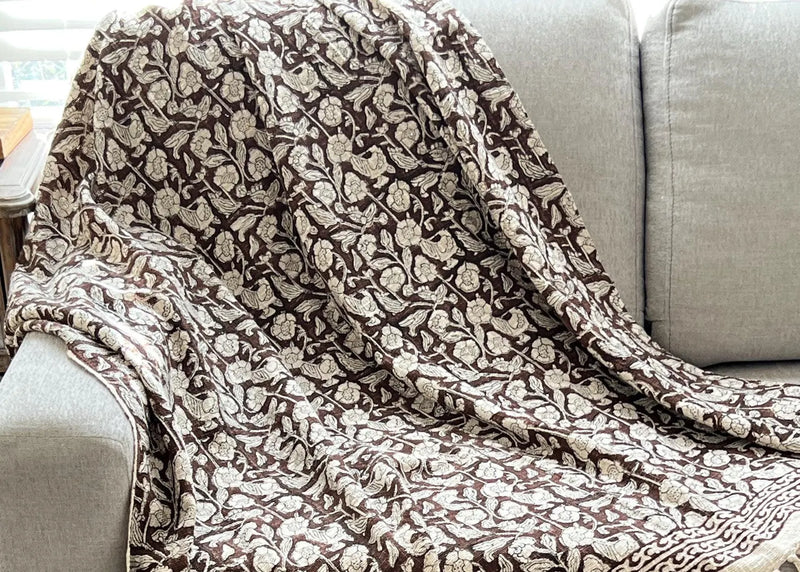 Hand Block Print Cotton Throw Blanket: Boho Home Decor