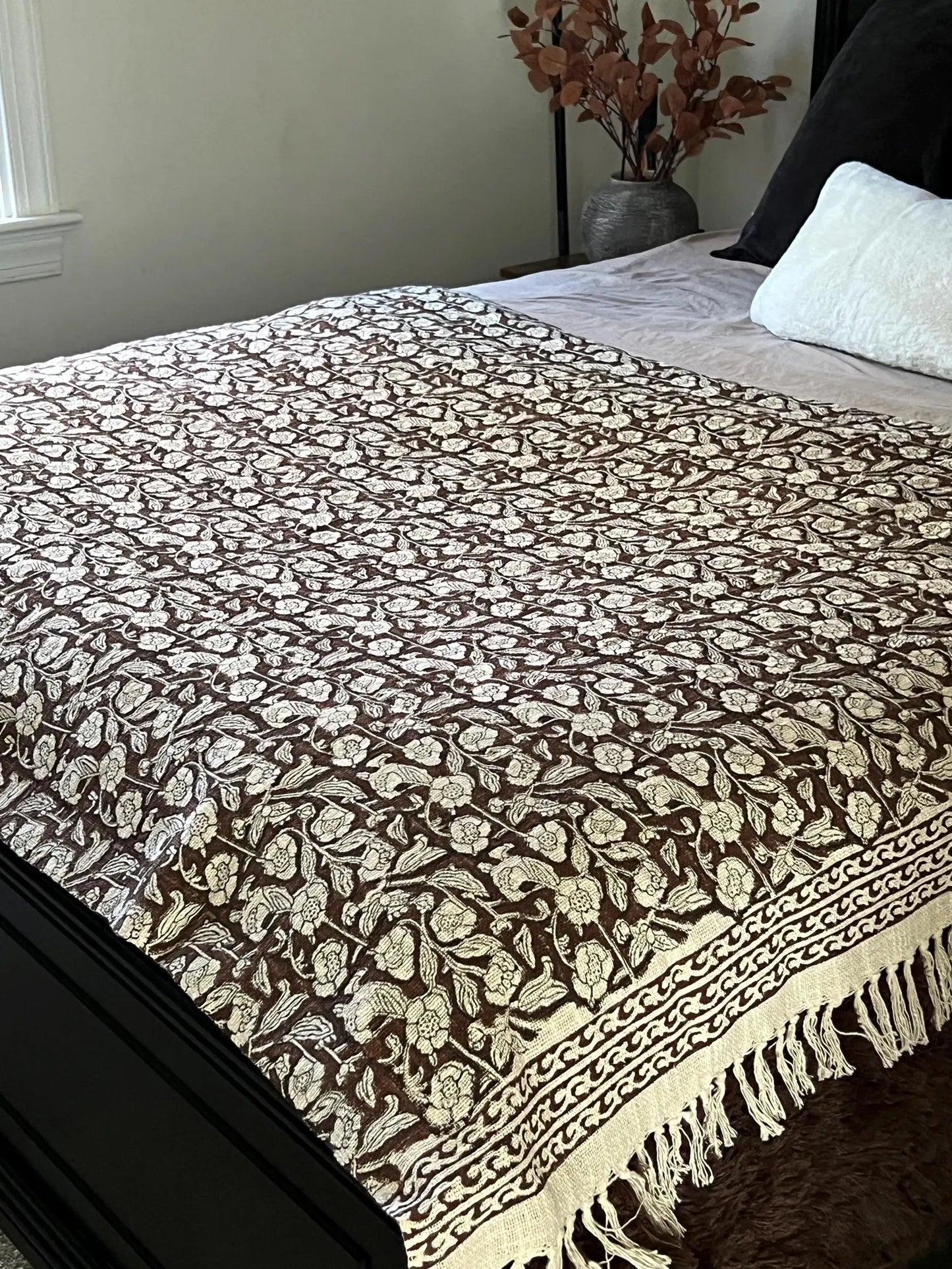 Hand Block Print Cotton Throw Blanket: Boho Home Decor