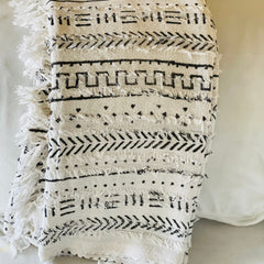 White and Black throw blanket for couch, African tufted throw blanket, Cotton woven blanket, Bohemian blanket throw, Gift for her