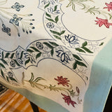 Floral block print tablecloth, Blue block print tablecloth square, Handmade party tablecloth, Cotton tablecloth, New home gift