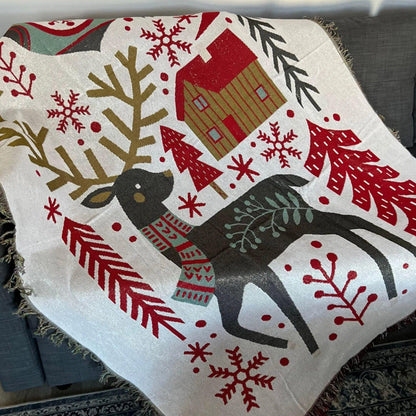 Christmas Reindeer Woven Wall Tapestry, Holiday Decor