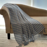 Blue Throw for Living Room, Winter Blanket for Couch, Blue Decorative Bed Spread with fringes, New Year Gift