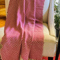 Pink throw blanket with tassels, Cotton Pink Throw,Reprocessed Throw blanket,Outdoor Blanket,Gift for daughter,Hot Pink Chevron stripes