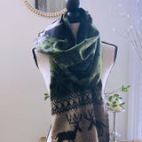 Himalayan Yak Wool Scarf, Green Reindeer Christmas Scarf/Wrap/Shaw, Cozy Warm Christmas Scarf Reindeer