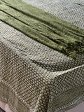 King Size Reversible Kantha Oversize Throw Pure Cotton Bedding Handmade Bedcover, Elegant Spring Pastel Green White Floral,  Unique gfit
