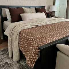 BrownCotton  bedding  kantha quilt  throw Hand block print quilt Handmade cotton quilted coverlet for summer Unique gift for home