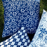 Block Print Throw Pillow Case in 20"x 20" Mix and Match Floral Blue and White Block Print Throw Pillow Cover for Guest Room, Home Decor