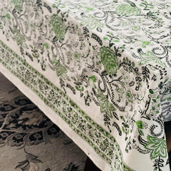 Sage green India block print Tablecloth for Christmas, Rectangular tablecloth, Handmade Table linen, Holiday Table Decor, 60x120"