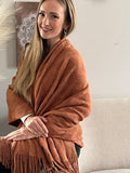 Cozy Knitted Blanket For Couch, Rust/Burnt Orange Throw Blanket With Tassels, Lap Blanket, New Home Gift