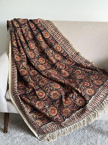 Floral throw blanket Hand block printed throw blanket Cotton throw blanket couch Sofa/bed throw for home decor and bedroom Housewarming gift