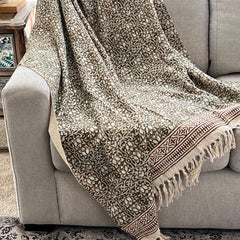 Brown throw blanket couch  Hand block print throw, Boho home decor, King/Queen Woven bedding for bedroom Housewarming gift for her