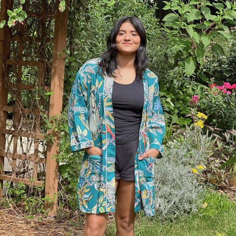 Block print short  robe, Front open cotton cardigan  House robe for girls, Lounge Wear, Birthday gift for girlfriend, Gift for her