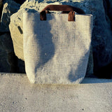Linen tote bag for knitting & Crochet Project Tote Bag with leather straps, Gift for mom