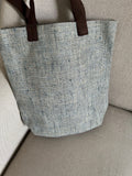 Linen tote bag for knitting & Crochet Project Tote Bag with leather straps, Gift for mom