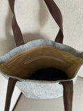 Linen tote bag for knitting & Crochet Project Tote Bag with leather straps, Gift for mom