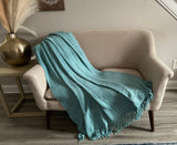 Throw Blanket in Burnt Orange Rustic Autumn Seasonal Décor Cozy Knitted Cover with Fringe Tassels Boho Bedspread Sofa Blanket New Home Gift